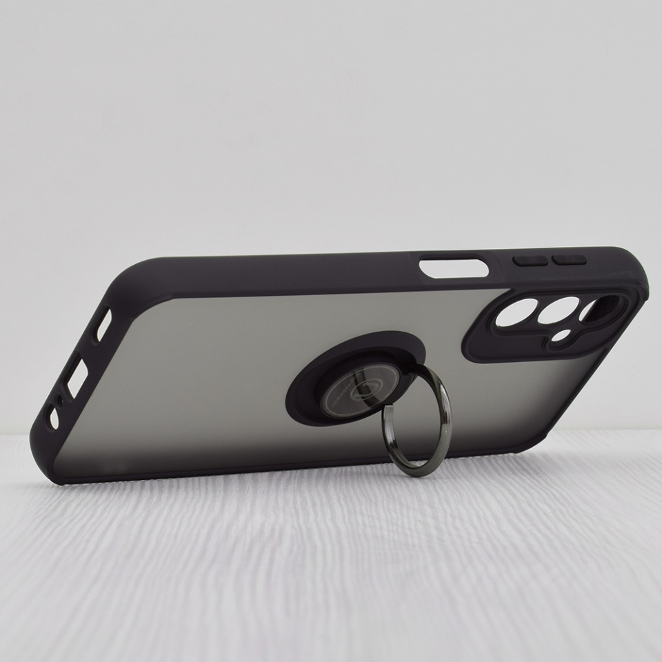 Husa pentru Samsung Galaxy A14 5G / Galaxy A14 4G, SKYDDAR INNOVATION, Glinth cu Inel Rotativ 360° Magnetic, Negru, set cu sticker - 1 | YEO