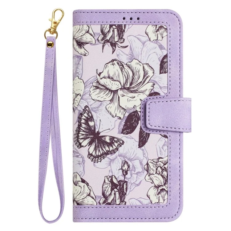 Husa pentru Samsung Galaxy A15 4G / Galaxy A15 5G din Piele Ecologică cu Design Floral, Protecție 360°, Stand Integrat, Buzunare pentru Carduri, SKDR Floral Wallet - Mov - 3 | YEO