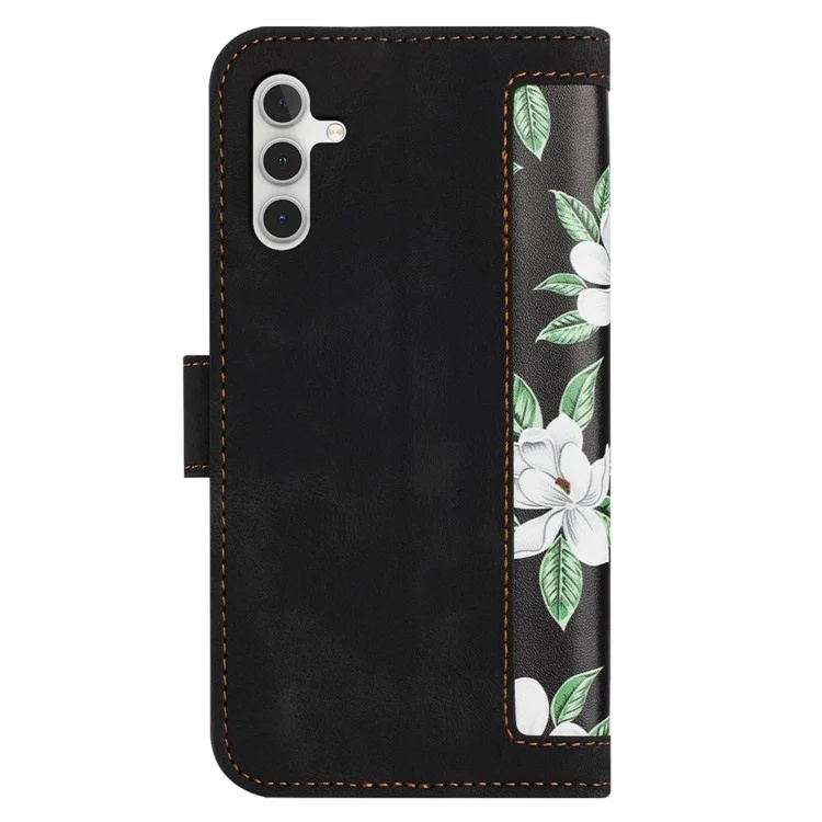 Husa pentru Samsung Galaxy A15 4G / Galaxy A15 5G din Piele Ecologică cu Design Floral, Protecție 360°, Stand Integrat, Buzunare pentru Carduri, SKDR Floral Wallet - Negru - 1 | YEO