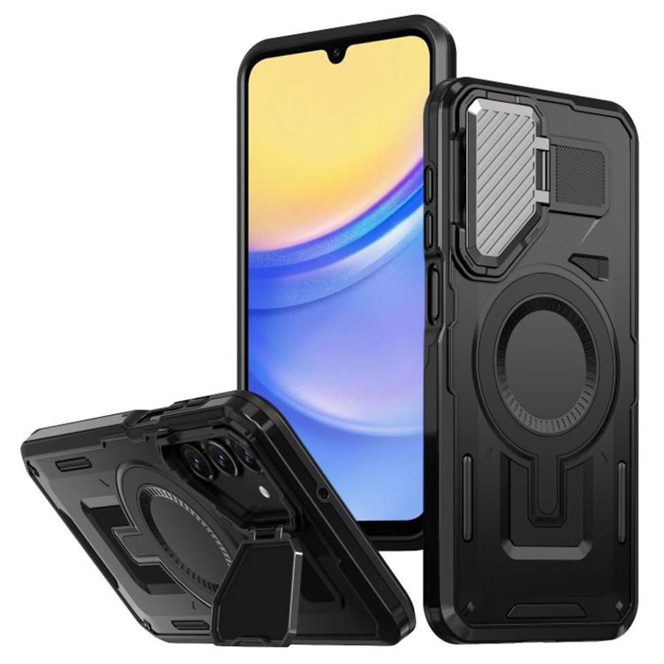Husa pentru Samsung Galaxy A15 4G / Galaxy A15 5G, SKYDDAR INNOVATION, CamVault MagSafe cu Protectie Camera, set cu sticker, Negru