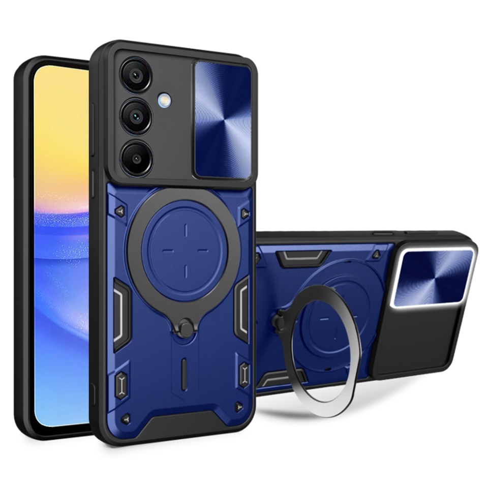 Husa pentru Samsung Galaxy A15 4G / Galaxy A15 5G, SKYDDAR INNOVATION, CamGuard Pro, Inel Magnetic, Protectie Camera, set cu sticker, Albastru