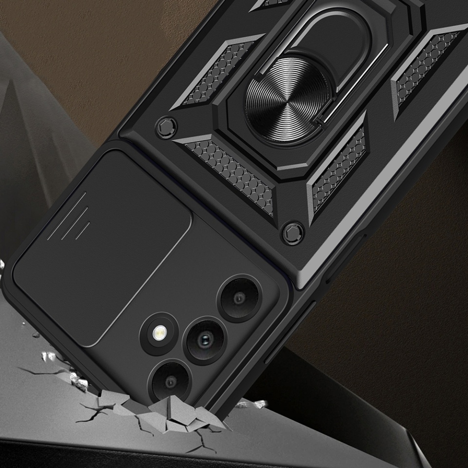 Husa pentru Samsung Galaxy A15 4G / Galaxy A15 5G, SKYDDAR INNOVATION, CamShield, Inel magnetic, set cu sticker, Albastru - 6