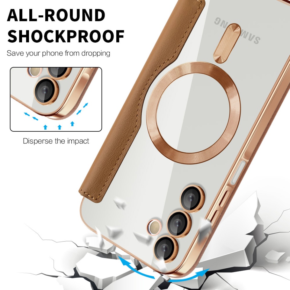 Husa pentru Samsung Galaxy A15 4G / Galaxy A15 5G tip carte, SKYDDAR INOVATION, SmartMag Book, Magsafe, RFiD, Suport Carduri, set cu sticker, Maro - 3 | YEO
