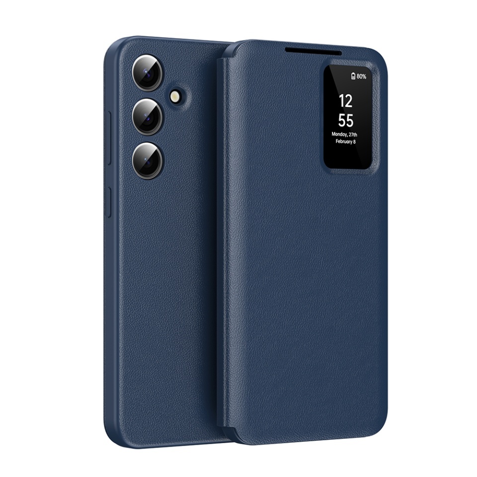 Husa pentru Samsung Galaxy A16 4G / Galaxy A16 5G tip carte, Skyddar, cu portofel si SmartView, Premium, set cu sticker, Albastru