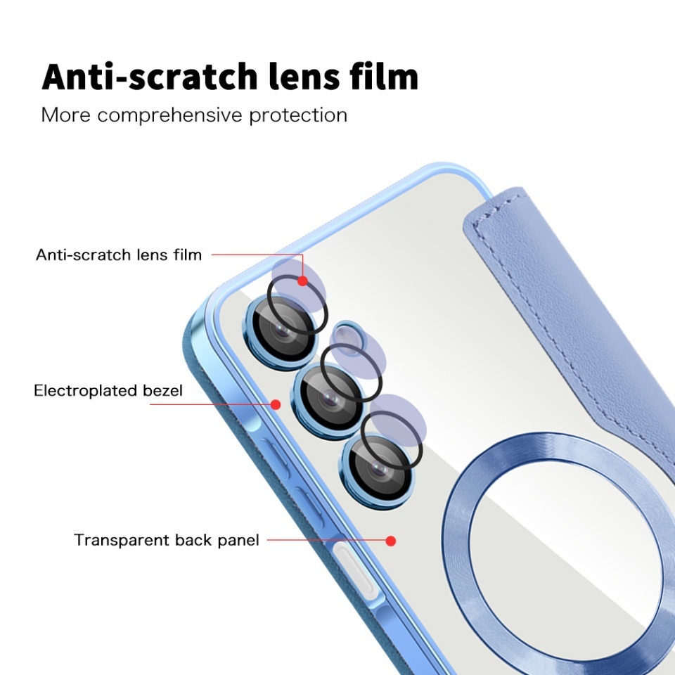 Husa pentru Samsung Galaxy A16 4G / Galaxy A16 5G tip carte, SKYDDAR INOVATION, SmartMag Book, Magsafe, RFiD, Suport Carduri, set cu sticker, Bleu - 2 | YEO
