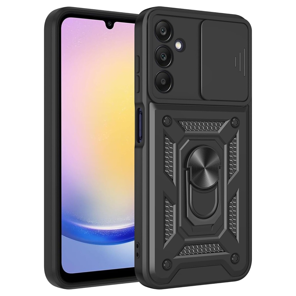 Husa pentru Samsung Galaxy A17 5G, SKYDDAR INNOVATION, CamShield, Inel magnetic, set cu sticker, Negru