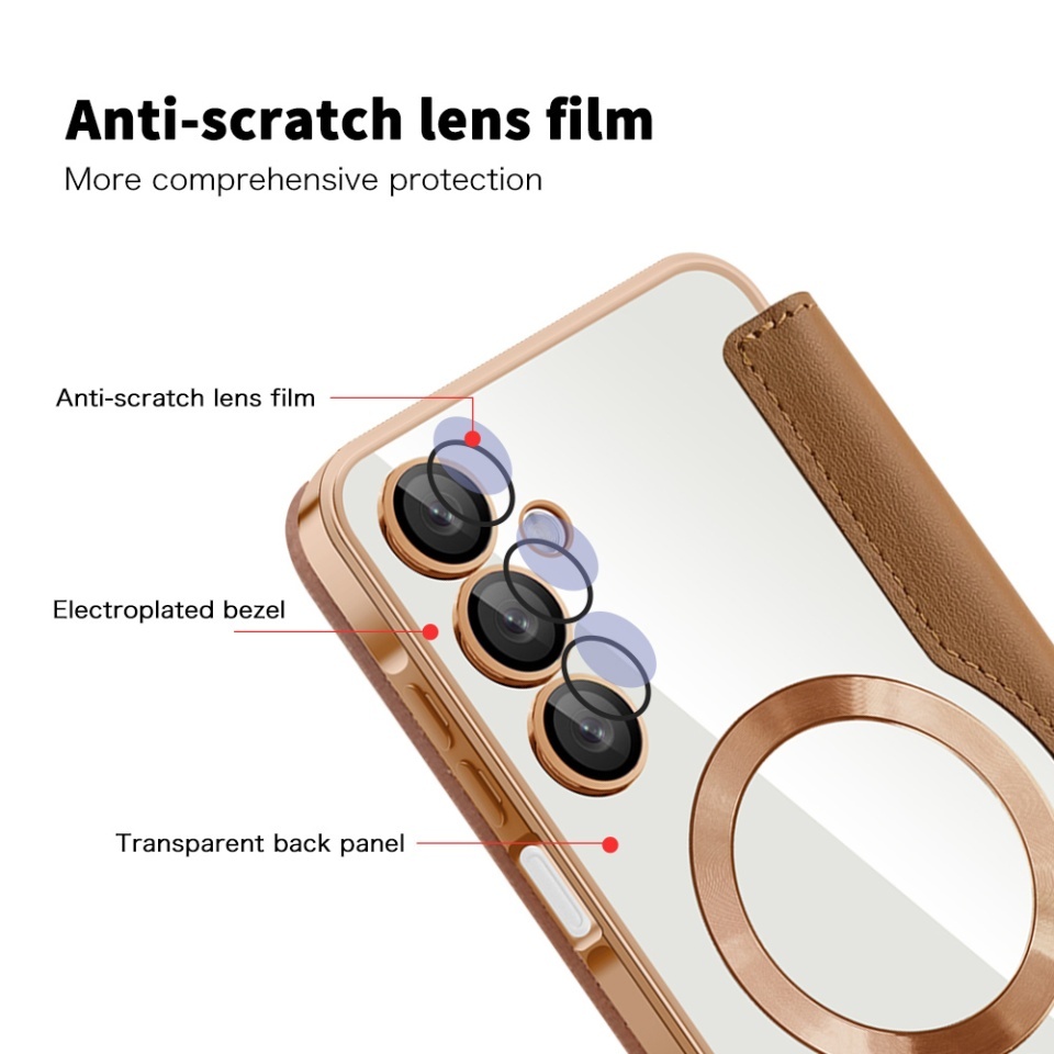 Husa pentru Samsung Galaxy A17 5G tip carte, SKYDDAR INOVATION, SmartMag Book, Magsafe, RFiD, Suport Carduri, set cu sticker, Maro - 2 | YEO