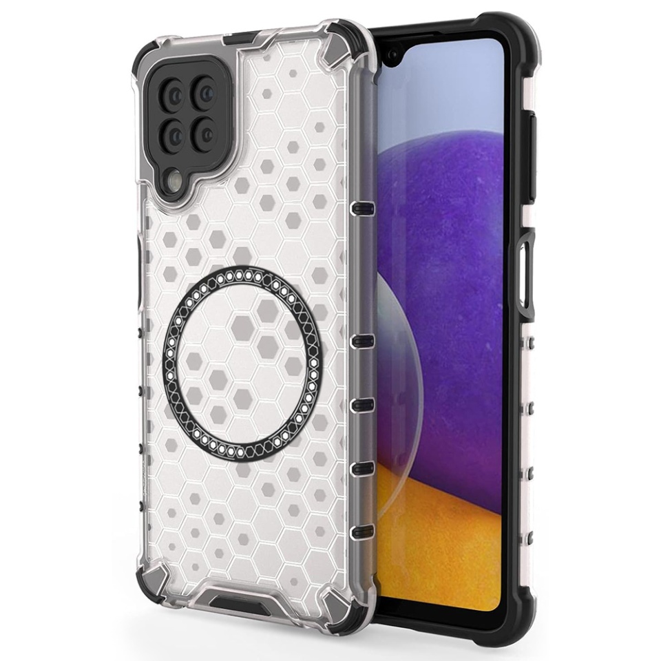 Husa pentru Samsung Galaxy A22 5G, SKYDDAR INNOVATION, HoneyComb Shield MagSafe, Alb, set cu sticker