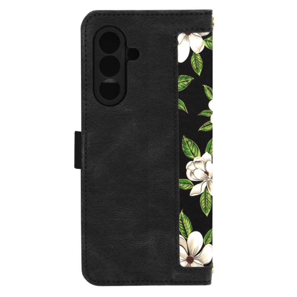 Husa pentru Samsung Galaxy A26 5G din Piele Ecologică cu Design Floral, Protecție 360°, Stand Integrat, Buzunare pentru Carduri, Floral Wallet - Negru - 2 | YEO