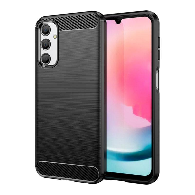 Husa pentru Samsung Galaxy A26 5G din Silicon Premium, Slim, cu textura Fibra Carbon - Negru
