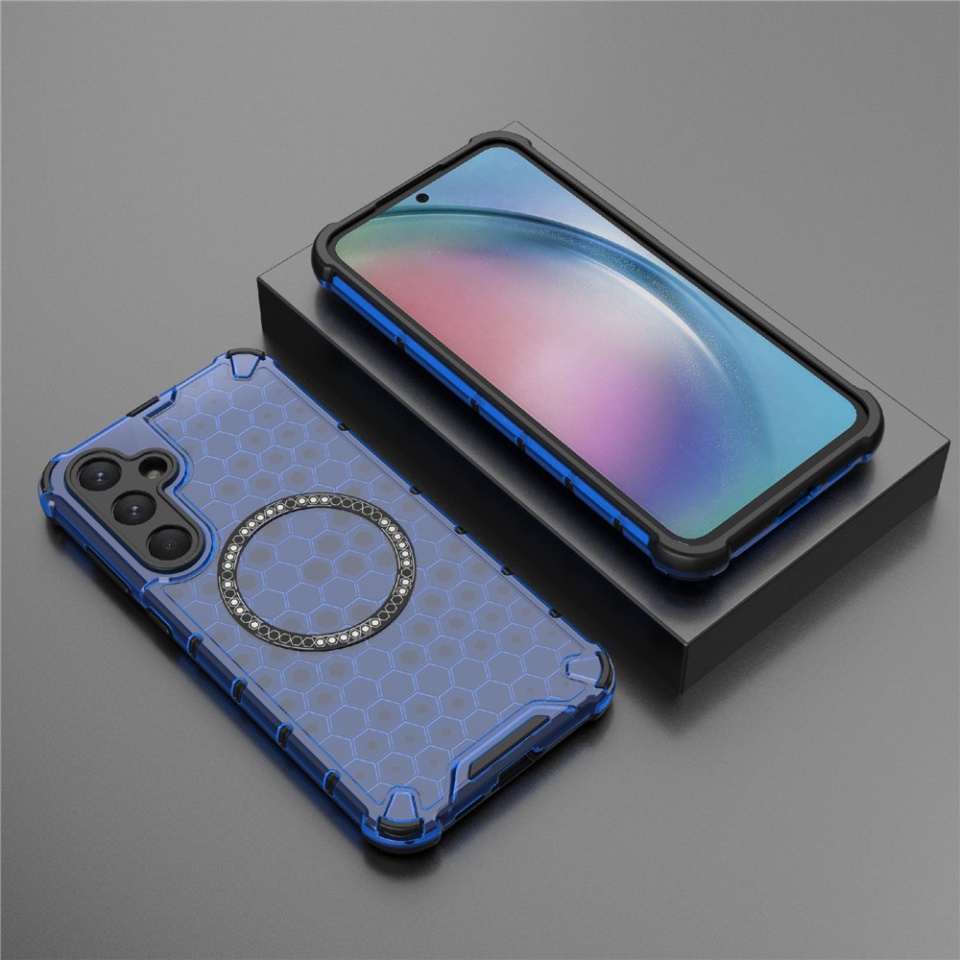 Husa pentru Samsung Galaxy A26 5G, SKYDDAR INNOVATION, HoneyComb Shield MagSafe, Antisoc, set cu sticker, Albastru - 3 | YEO