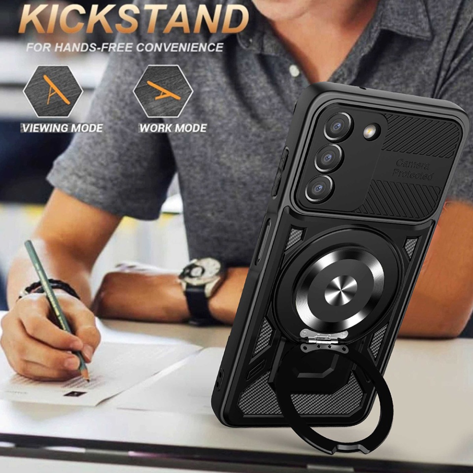 Husa pentru Samsung Galaxy A26 5G, SKYDDAR INNOVATION, RuggedCam, Inel magnetic antisoc, set cu sticker, Albastru - 2 | YEO