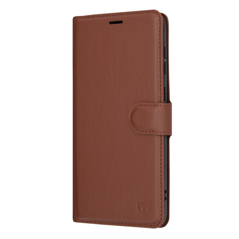 Husa pentru Samsung Galaxy A33 5G, SKYDDAR INNOVATION, Leather Folio tip Carte, cu Portofel Interior, Finisaje Premium, set cu sticker, Maro - 3 | YEO