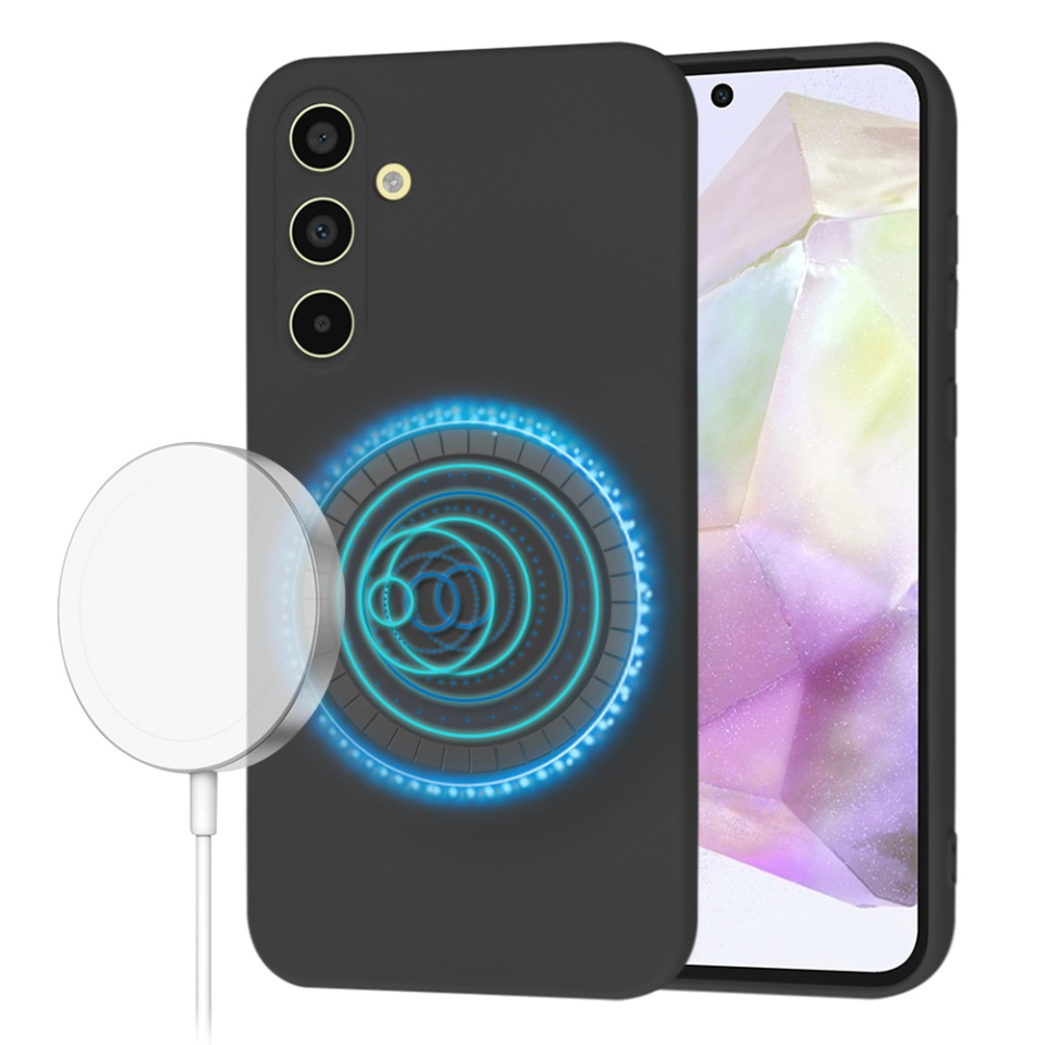 Husa pentru Samsung Galaxy A35 5G din Silicon Catifelat, Protectie Premium, Skyddar SoftElegance Magsafe - Negru
