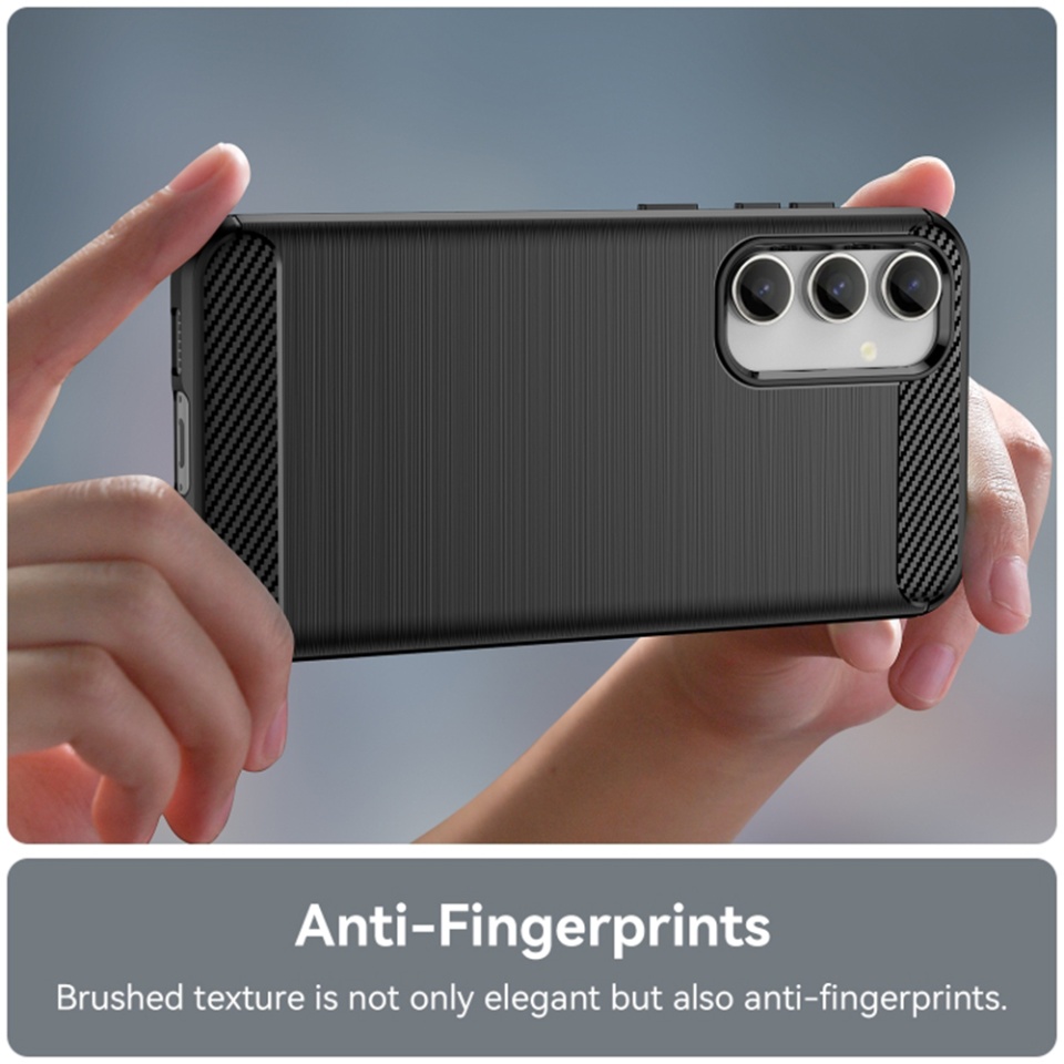 Husa pentru Samsung Galaxy A35 5G, SKYDDAR INNOVATION, Carbon Silicone, din Silicon Premium, Slim, cu textura Fibra Carbon, Negru, set cu sticker - 1 | YEO