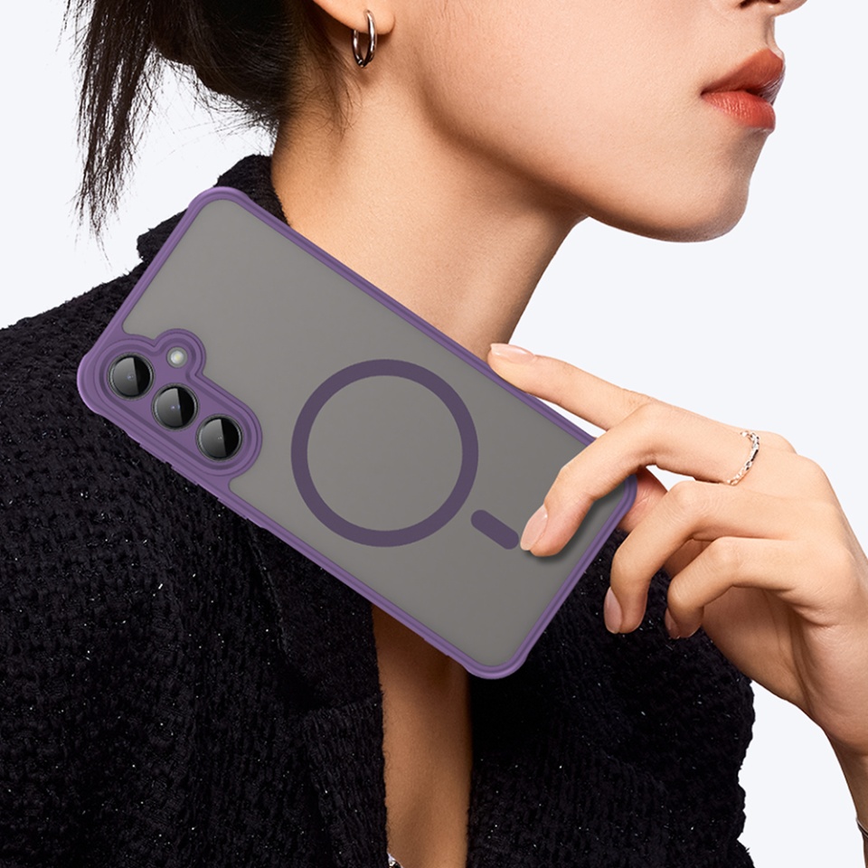 Husa pentru Samsung Galaxy A35 5G, SKYDDAR INNOVATION, HaloFrost MagSafe II, Antisoc, set cu sticker, Mov - 3 | YEO