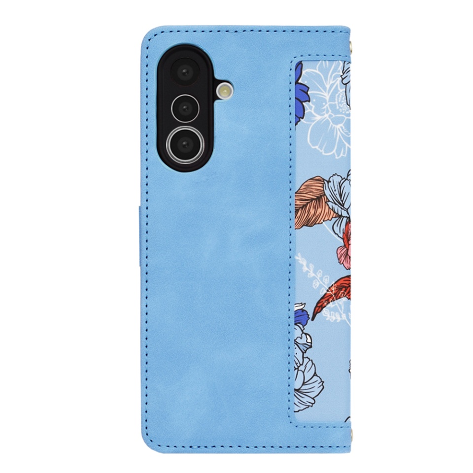 Husa pentru Samsung Galaxy A36 5G, SKYDDAR INNOVATION, Floral Wallet, din Piele Ecologică cu Design Floral, Protecție 360°, Stand Integrat, Buzunare pentru Carduri, Bleu, set cu sticker - 3 | YEO
