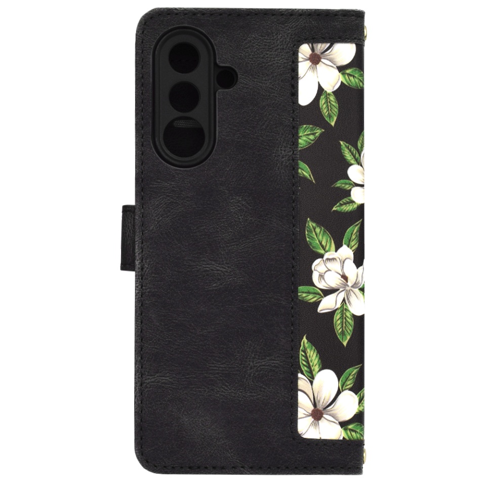 Husa pentru Samsung Galaxy A36 5G, SKYDDAR INNOVATION, Floral Wallet, din Piele Ecologică cu Design Floral, Protecție 360°, Stand Integrat, Buzunare pentru Carduri, Negru, set cu sticker - 3 | YEO