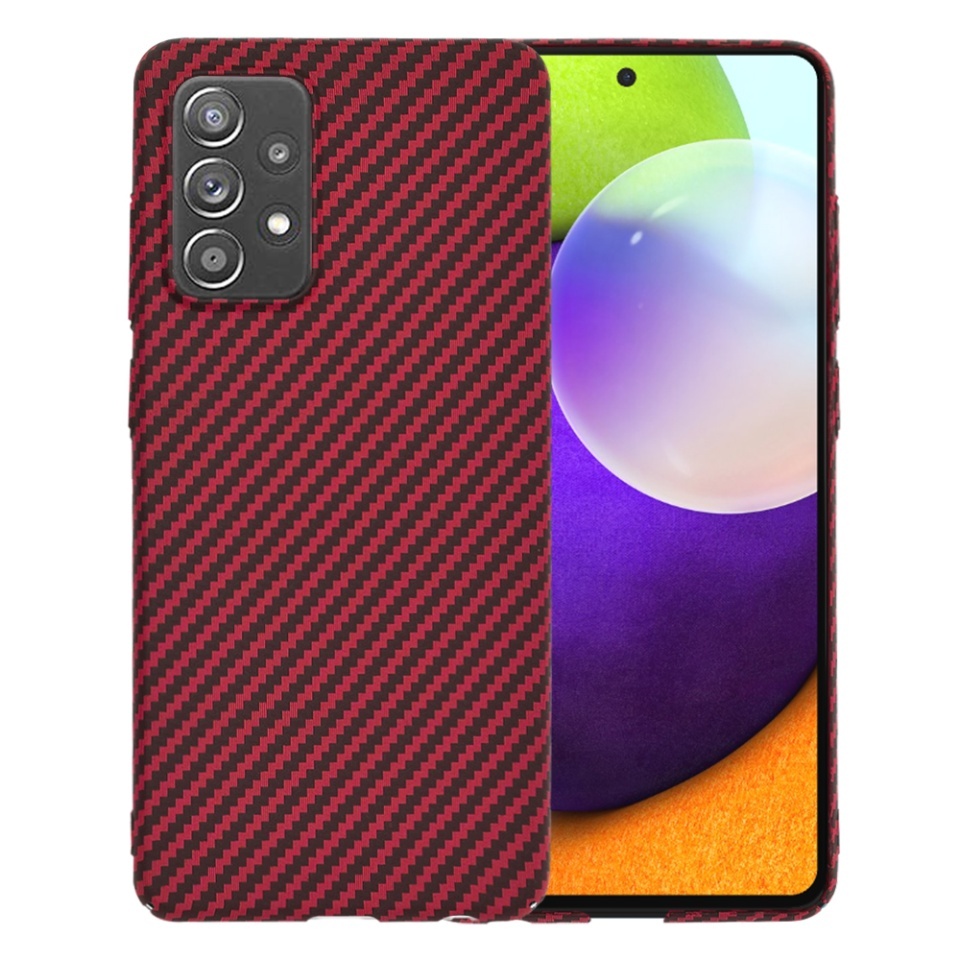 Husa pentru Samsung Galaxy A52 5G / Galaxy A52 4G / Galaxy A52s 5G, SKYDDAR INNOVATION, textura carbon, Carbonite FiberShell, set cu sticker, Rosu,