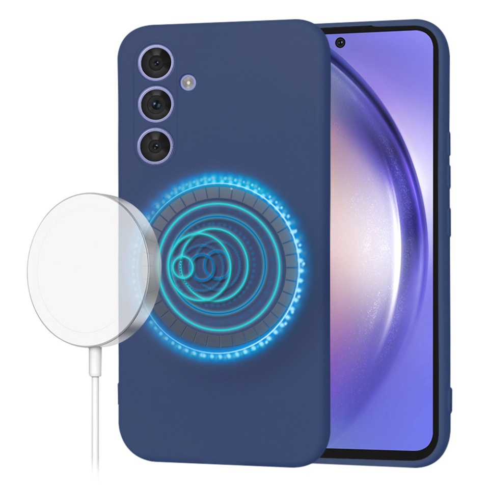 Husa pentru Samsung Galaxy A54 din Silicon Catifelat, Protectie Premium, Skyddar SoftElegance Magsafe - Bleumarin
