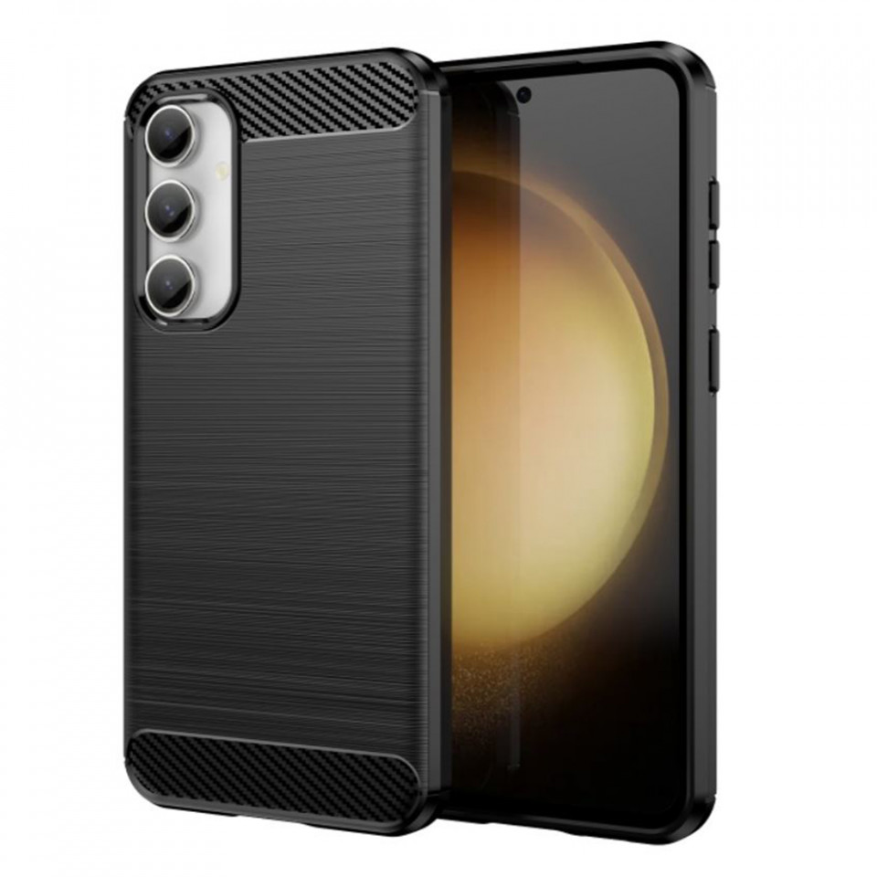 Husa pentru Samsung Galaxy A55 5G din silicon, Slim, cu textură Fibra Carbon Skyddar - Negru