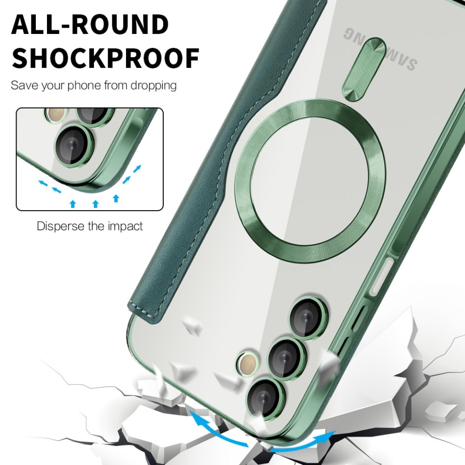 Husa pentru Samsung Galaxy A55 5G tip carte, SKYDDAR INOVATION, SmartMag Book, Magsafe, RFiD, Suport Carduri, set cu sticker, Verde - 3 | YEO