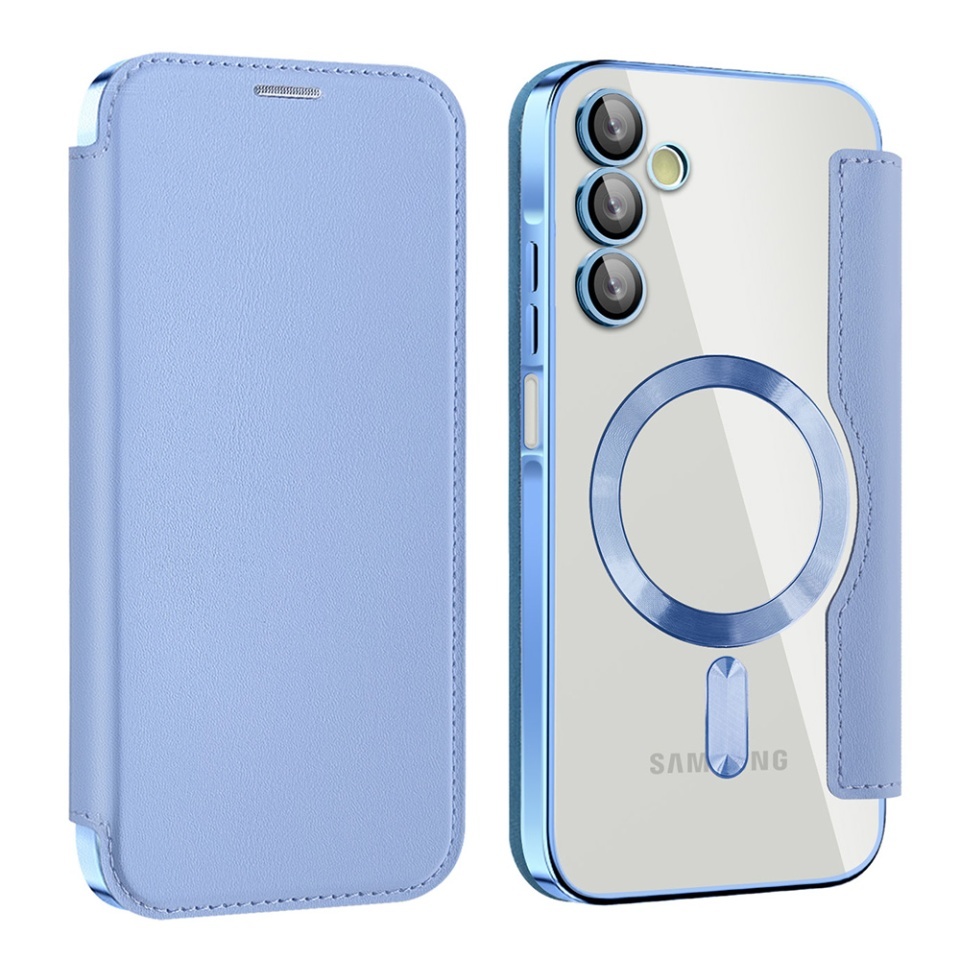 Husa pentru Samsung Galaxy A55 5G tip carte, SKYDDAR INOVATION, SmartMag Book, Magsafe, RFiD, Suport Carduri, set cu sticker, Bleu - 1 | YEO