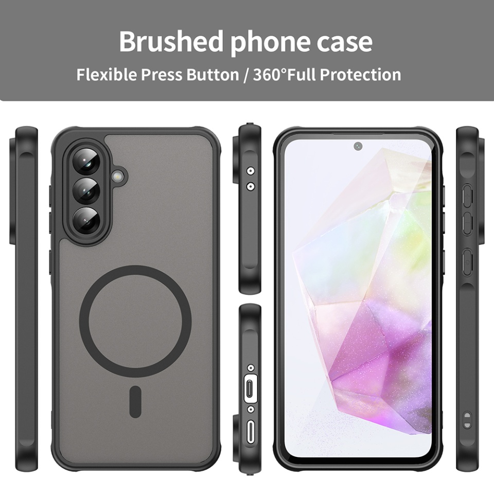 Husa pentru Samsung Galaxy A56 5G, SKYDDAR INNOVATION, HaloFrost MagSafe II, Antisoc, set cu sticker, Negru - 2 | YEO