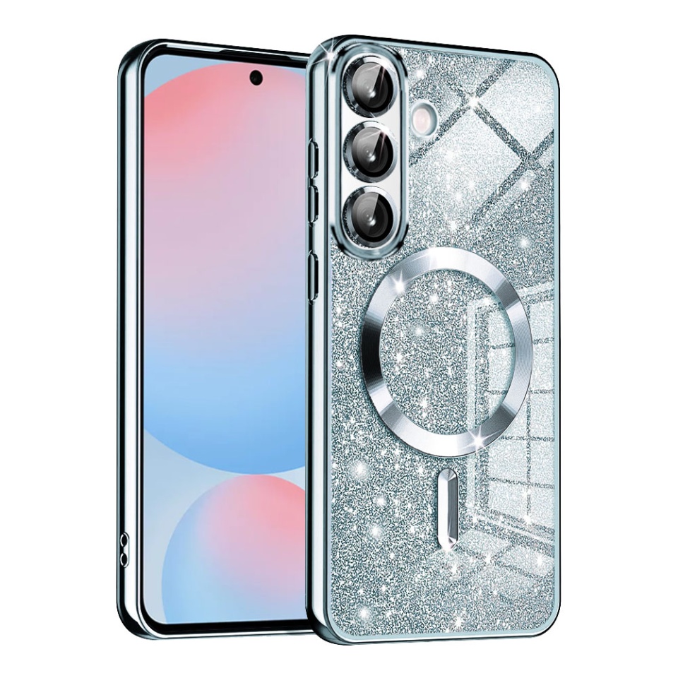 Husa pentru Samsung Galaxy A56 5G, SKYDDAR INNOVATION, Luxury Glitter Magsafe, Antisoc, Fundal Detasabil 2-in-1, Margini Ridicate, set cu sticker, Bleu