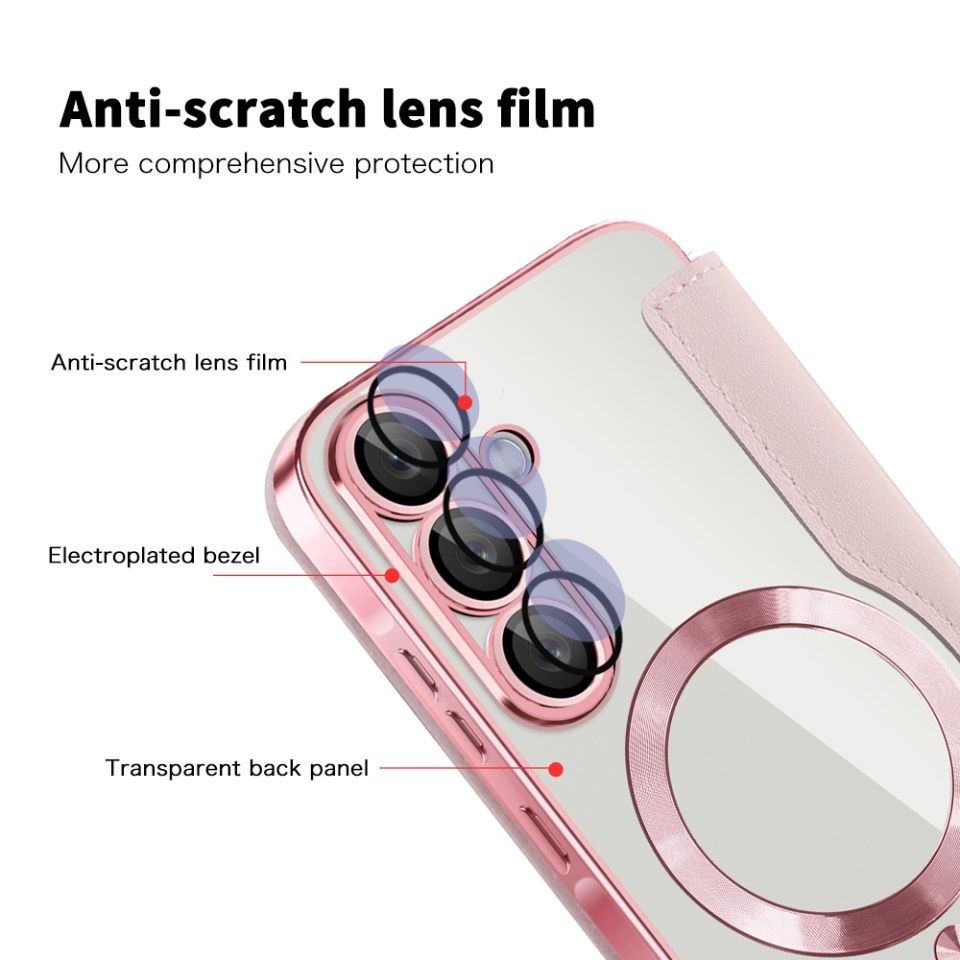 Husa pentru Samsung Galaxy A56 5G tip carte, SKYDDAR INOVATION, SmartMag Book, Magsafe, RFiD, Suport Carduri, set cu sticker, Roz - 2 | YEO