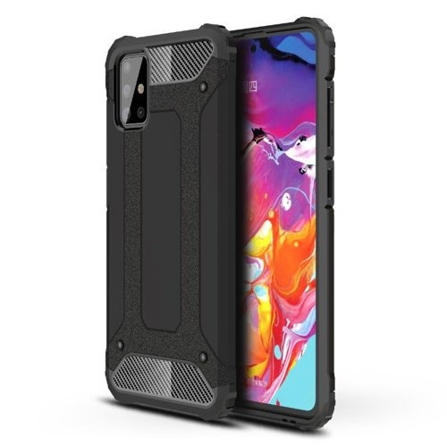 Husa pentru Samsung Galaxy A71 4G, SKYDDAR INNOVATION, Hybrid Armor, din Plastic Dur, Margini Cauciucate, Antisoc, set cu sticker, Negru