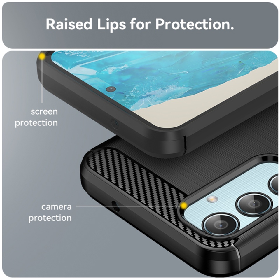 Husa pentru Samsung Galaxy M35 din Silicon Premium, Slim, cu textura Fibra Carbon - Negru - 2 | YEO