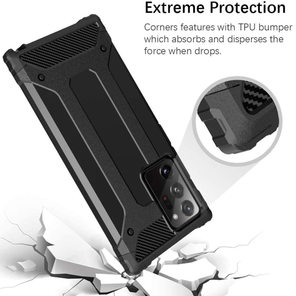 Husa pentru Samsung Galaxy Note 20 Ultra 5G / Galaxy Note 20 Ultra, SKYDDAR INNOVATION, Hybrid Armor, din Plastic Dur, Margini Cauciucate, Antisoc, set cu sticker, Negru - 3 | YEO