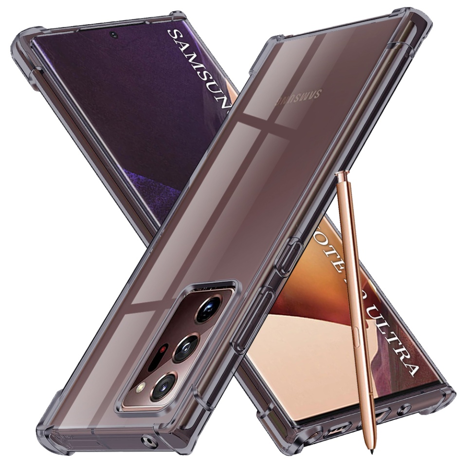 Husa pentru Samsung Galaxy Note 20 Ultra 5G / Galaxy Note 20 Ultra, SKYDDAR INNOVATION, Shockproof Clear Silicone, Silicon Slim, set cu sticker, Fumuriu