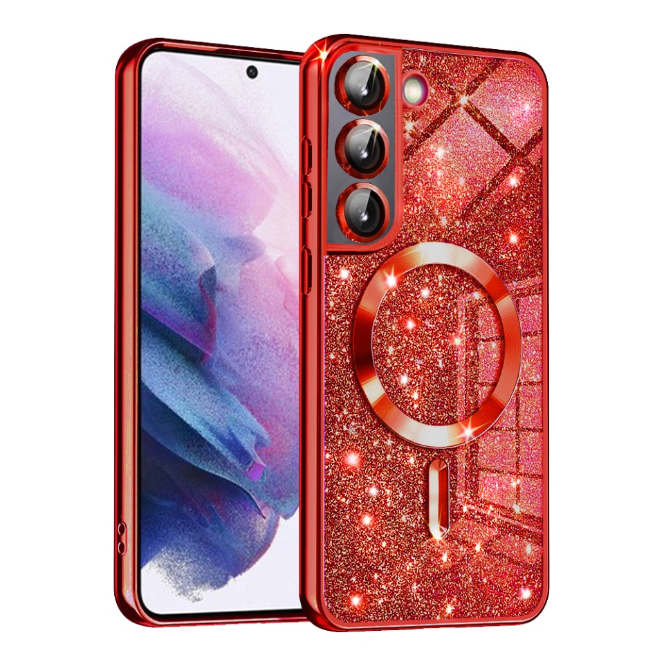 Husa pentru Samsung Galaxy S21 5G Design Antisoc, Fundal Detasabil 2-in-1, Protectie Superioara, Margini Ridicate, SKDR Glitter - Rosu