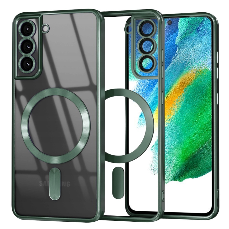 Husa pentru Samsung Galaxy S21 FE 5G, SKYDDAR INNOVATION, Luxury Shield Magsafe, Protectie Antisoc, set cu sticker, Verde inchis