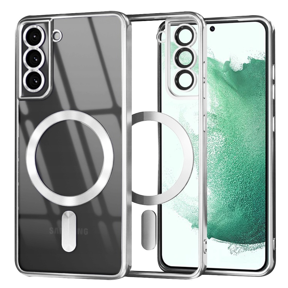Husa pentru Samsung Galaxy S22 Plus 5G, SKYDDAR INNOVATION, Luxury Shield Magsafe, Protectie Antisoc, set cu sticker, Argintiu