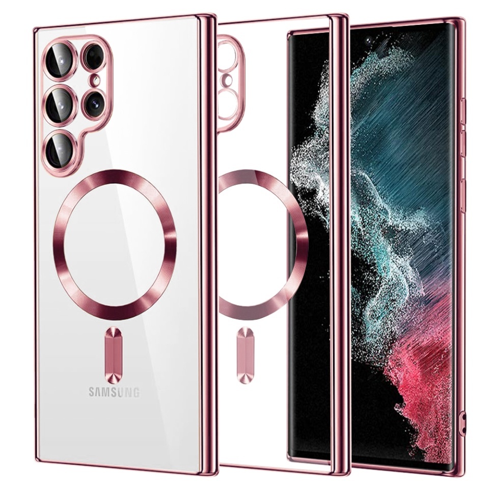 Husa pentru Samsung Galaxy S22 Ultra 5G, SKYDDAR INNOVATION, Luxury Shield Magsafe, Protectie Antisoc, set cu sticker, Roz