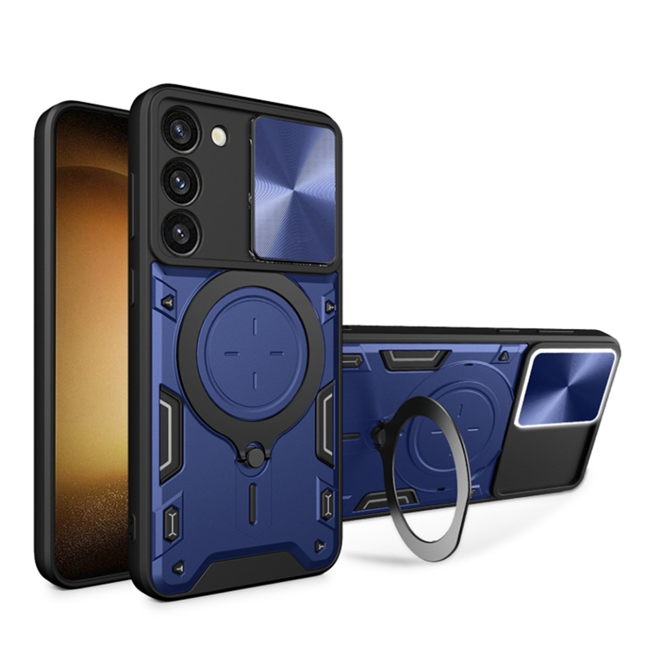 Husa pentru Samsung Galaxy S23 Plus, SKYDDAR INNOVATION, CamGuard Pro, Inel Magnetic, Protectie Camera, set cu sticker, Albastru