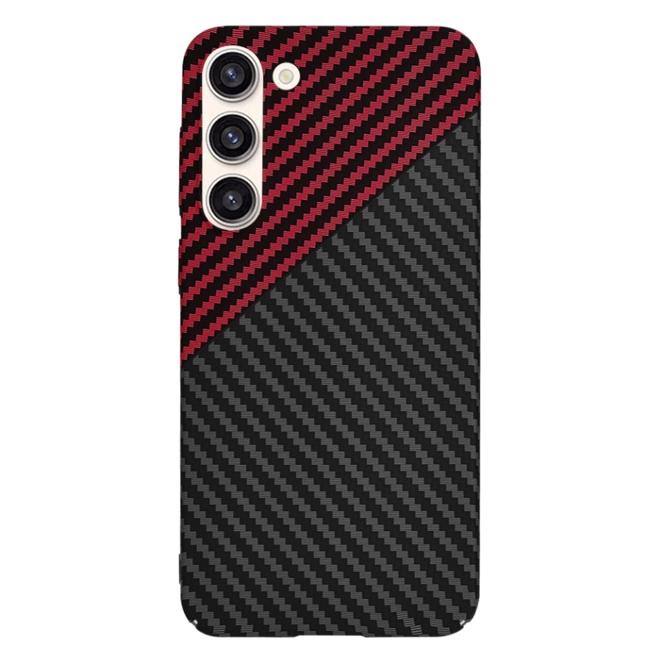 Husa pentru Samsung Galaxy S23 Plus, SKYDDAR INNOVATION, textura carbon, Carbonite FiberShell, set cu sticker, Rosu inchis, - 2 | YEO