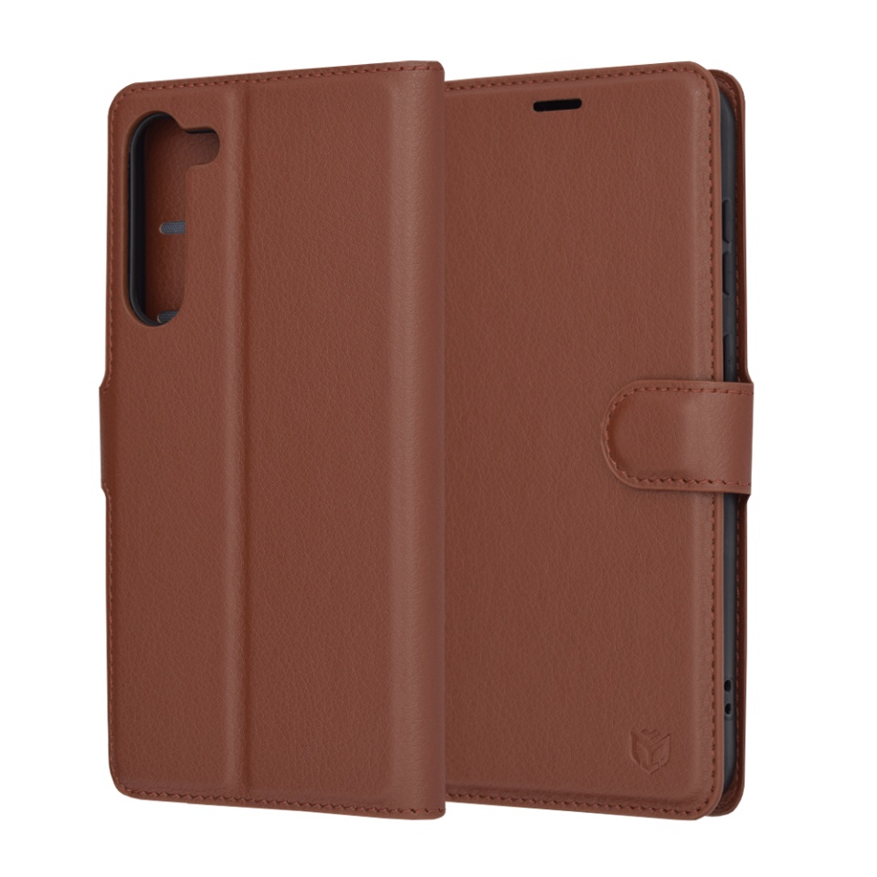 Husa pentru Samsung Galaxy S23 Plus tip Carte, cu Portofel Interior, Finisaje Premium, SKYDDAR Leather Wallet - Maro