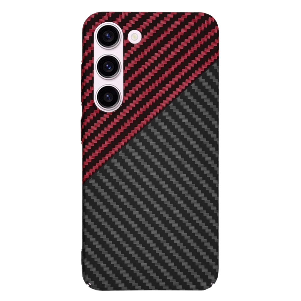 Husa pentru Samsung Galaxy S23, SKYDDAR INNOVATION, textura carbon, Carbonite FiberShell, set cu sticker, Rosu inchis, - 2 | YEO