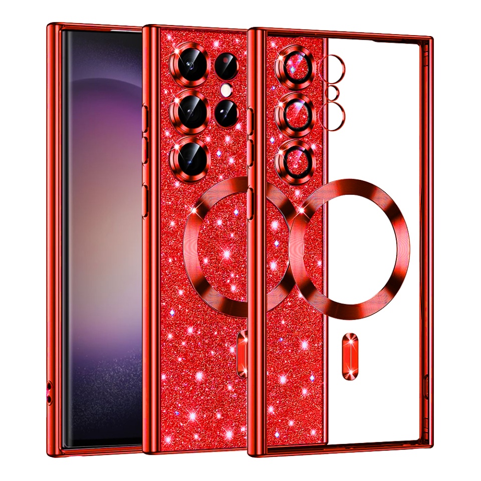Husa pentru Samsung Galaxy S23 Ultra Design Antisoc, Fundal Detasabil 2-in-1, Protectie Superioara, Margini Ridicate, SKDR Glitter - Rosu
