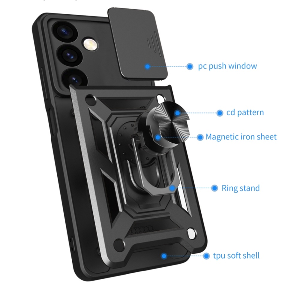 Husa pentru Samsung Galaxy S24 FE cu inel magnetic si protectie camera Skyddar CamShield - Negru - 2 | YEO