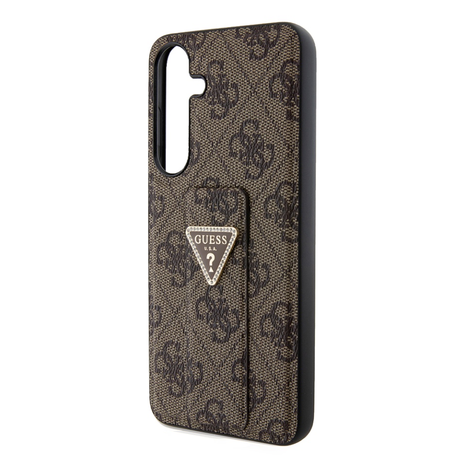 Husa pentru Samsung Galaxy S24, Grip Stand 4G Triangle Strass, Guess - Maro - 5