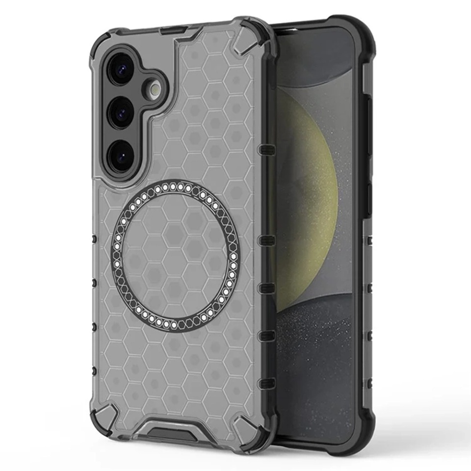 Husa pentru Samsung Galaxy S24, SKYDDAR INNOVATION, HoneyComb Shield MagSafe, Negru, set cu sticker