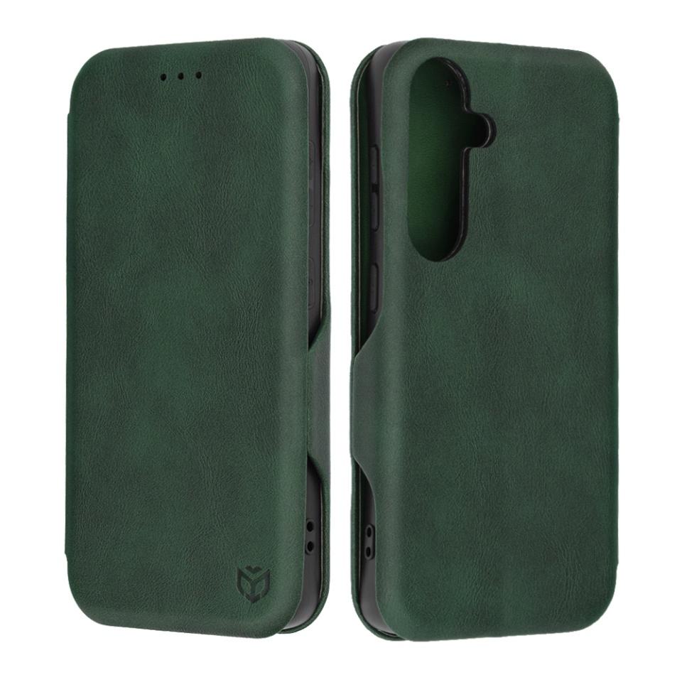 Husa pentru Samsung Galaxy S24, SKYDDAR INNOVATION, Safe Wallet tip carte din Piele Ecologica, Suport Carduri, Inchidere Magnetica, Verde, set cu sticker