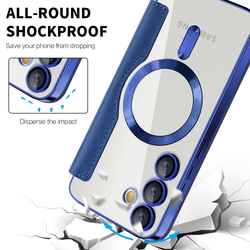 Husa pentru Samsung Galaxy S24 tip carte, SKYDDAR INOVATION, SmartMag Book, Magsafe, RFiD, Suport Carduri, set cu sticker, Albastru - 3 | YEO