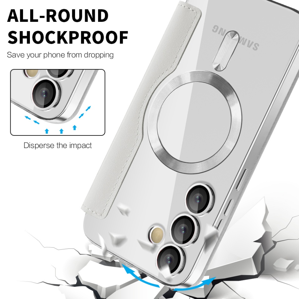 Husa pentru Samsung Galaxy S24 tip carte, SKYDDAR INOVATION, SmartMag Book, Magsafe, RFiD, Suport Carduri, set cu sticker, Gri - 3 | YEO