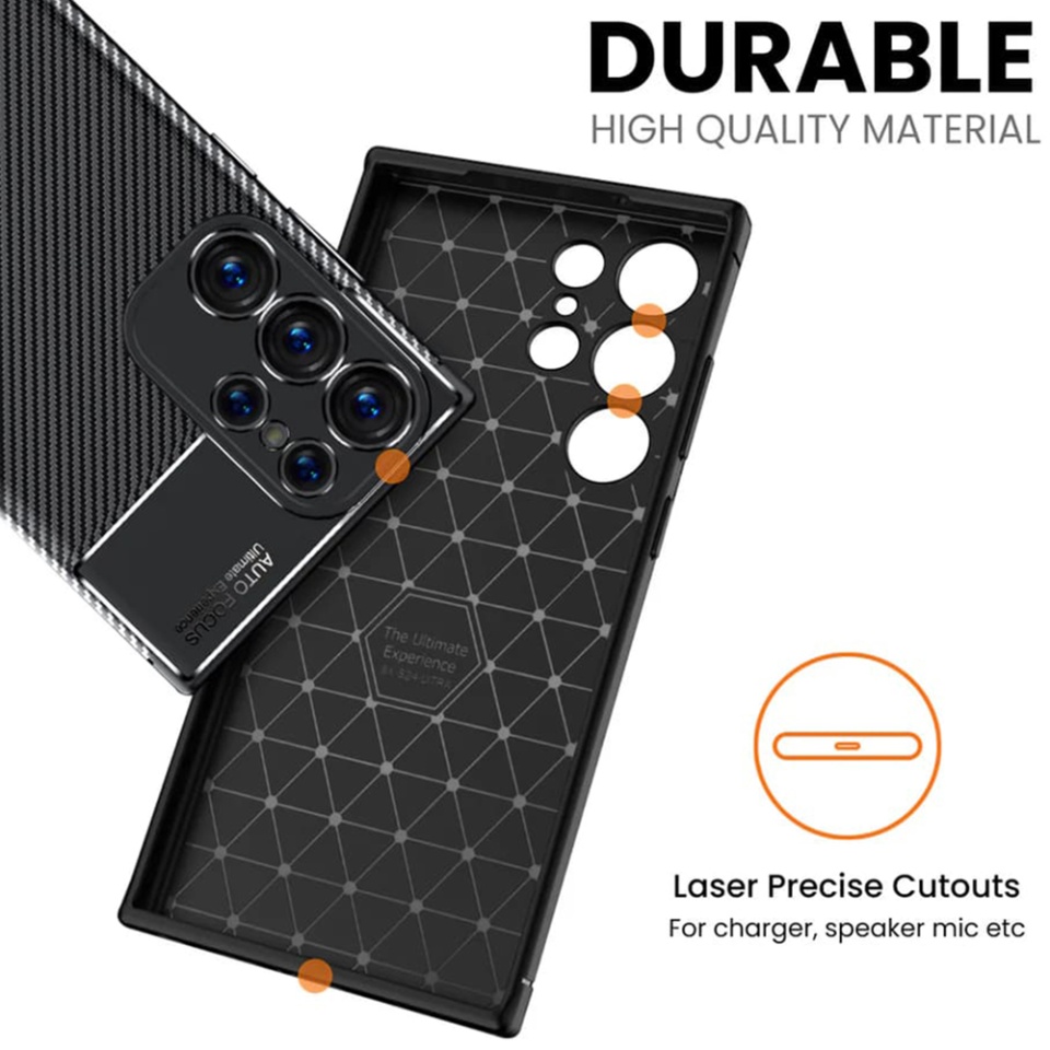Husa pentru Samsung Galaxy S24 Ultra, SKYDDAR INNOVATION, CarbonFiber, Antisoc, Negru, set cu sticker - 1 | YEO